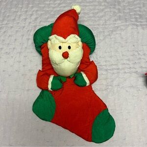 Vintage Plush Santa Claus Christmas Stocking Set Of 2